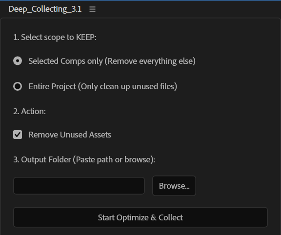 Deep_Collecting 3.1 — After Effects panel